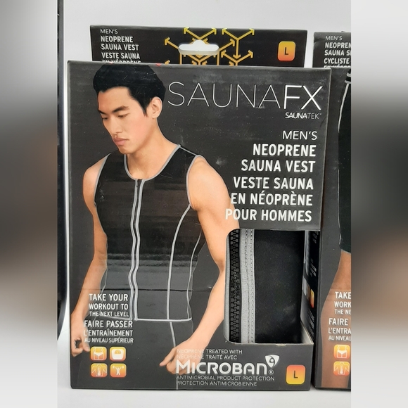SaunaFX Men's Neoprene Sauna Vest & Sauna Short Large Workout Black Gray Trim - Picture 2 of 6